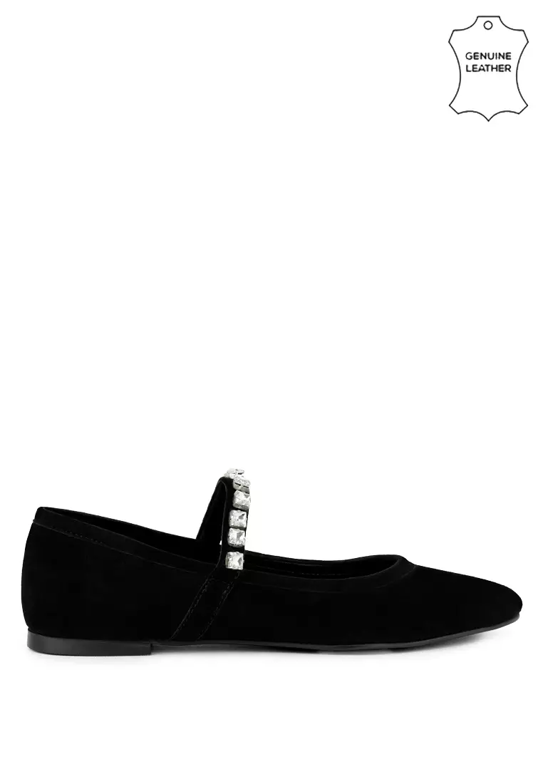 Discount on Rag & Co.  shoes - SKU: Black Fine Suede Maryjane Ballet Blats