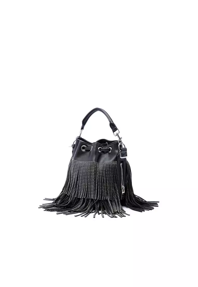 Pre-Loved Saint Laurent Small Studded Calfskin Emmanuelle Fringe Bucket Bag