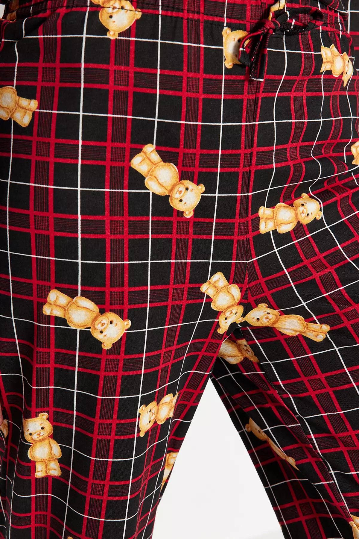 Multicolor 100% Cotton Teddy Bear Plaid Shirt-Pants Knitted Pajama Set