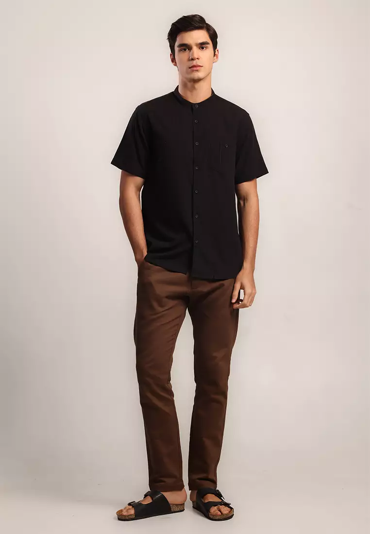 MOC Kemeja Lengan Pendek Pria ASFA - BLACK Colour BLACK