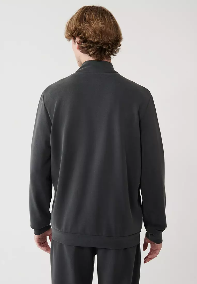 Men's Anthracite Stand Collar Printed Soft Touch Printed Sweatshirt A41Y1225