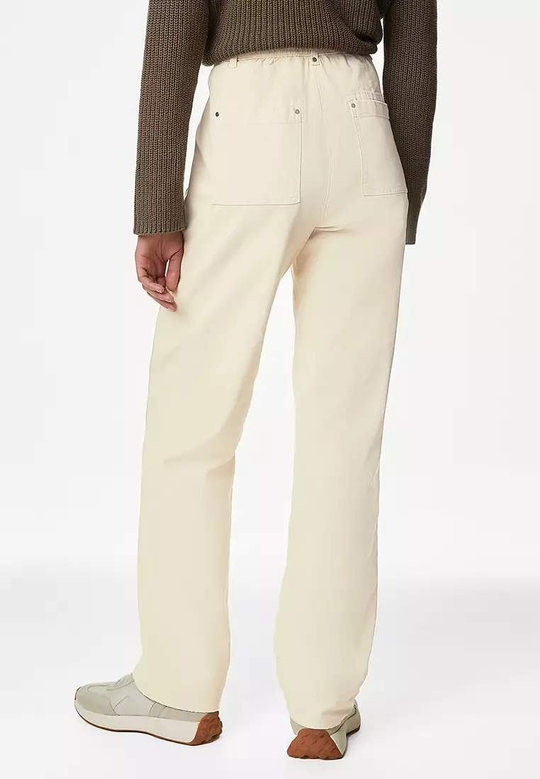 Cotton Rich Relaxed Straight Trousers