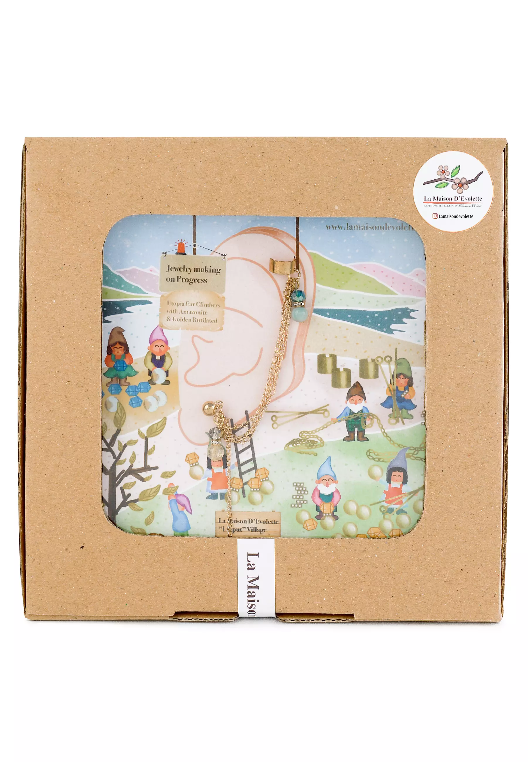 Utopia Ear Climber with Amazonite & Golden Rutilated