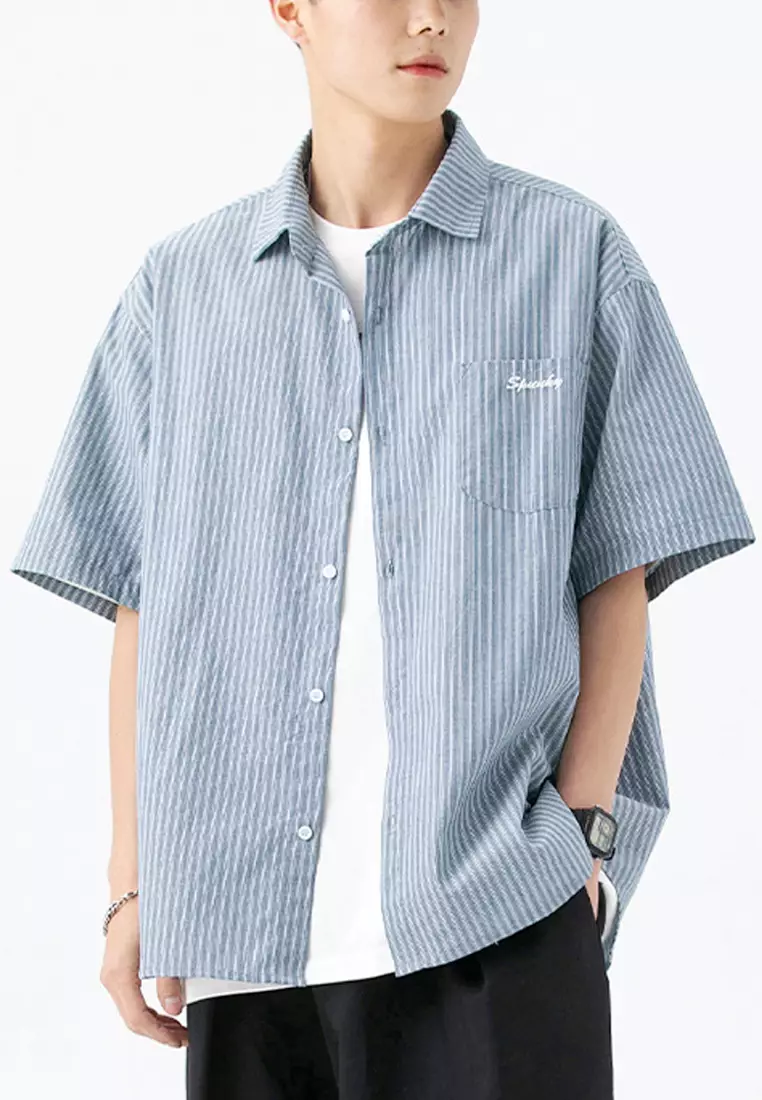 VANSA Simple Striped Short Sleeve Shirt VCM-Sh1636