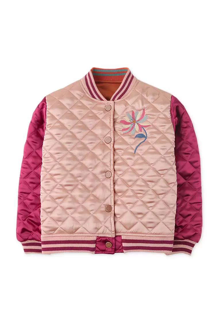 Girls Wadded Reversible Baseball Jacket With Embro