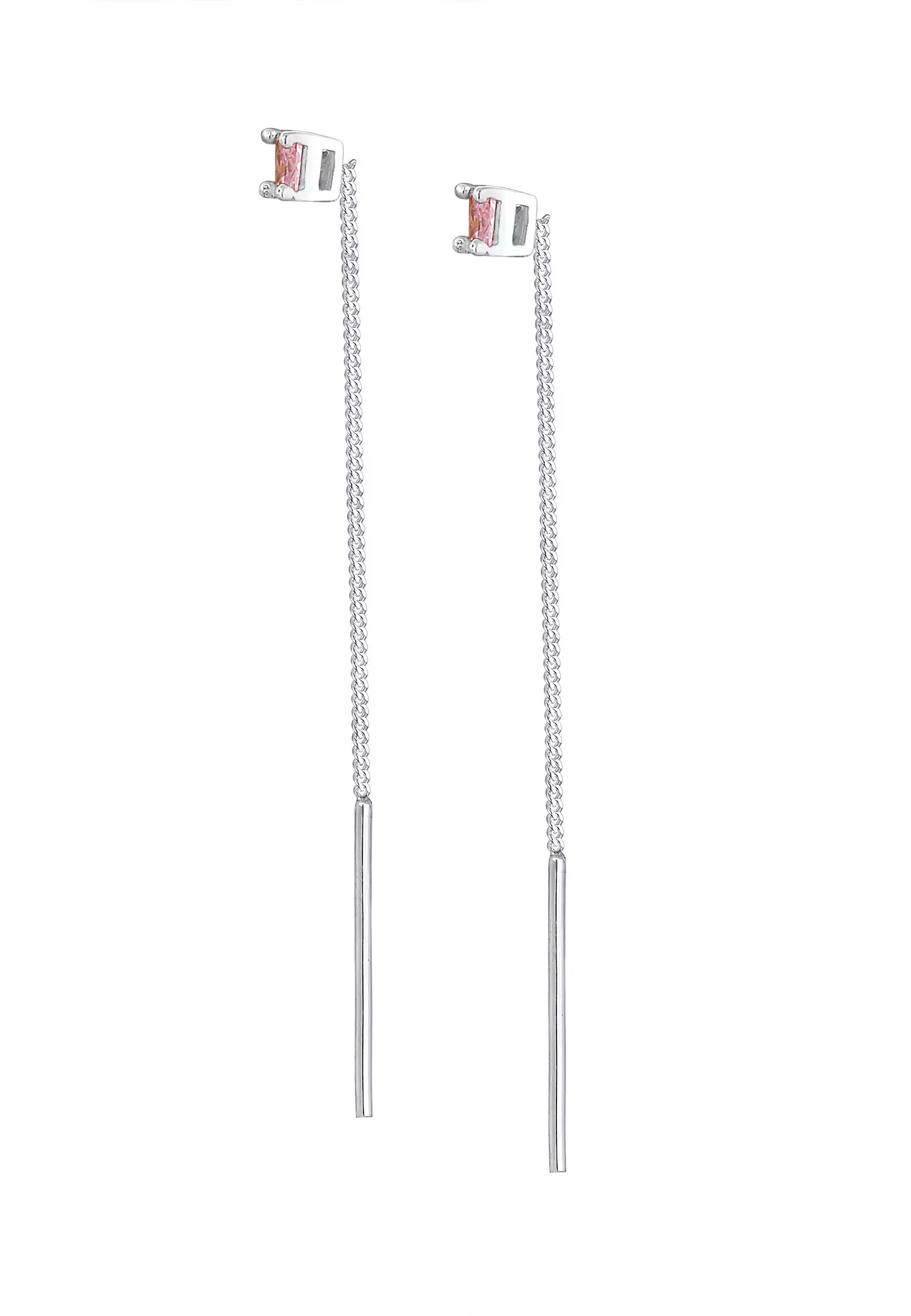 Earrings Pull Through Square Pale Pink Zirconia Crystals