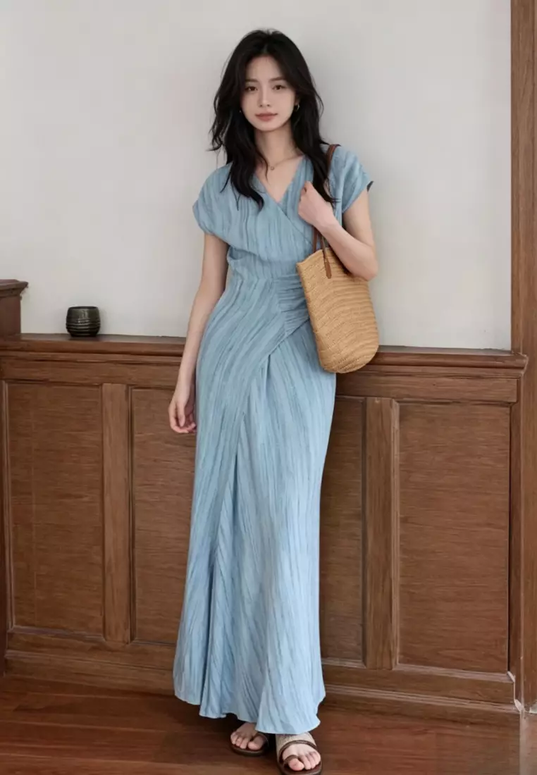 V-Neck Wrap Midi Dress CA26041011