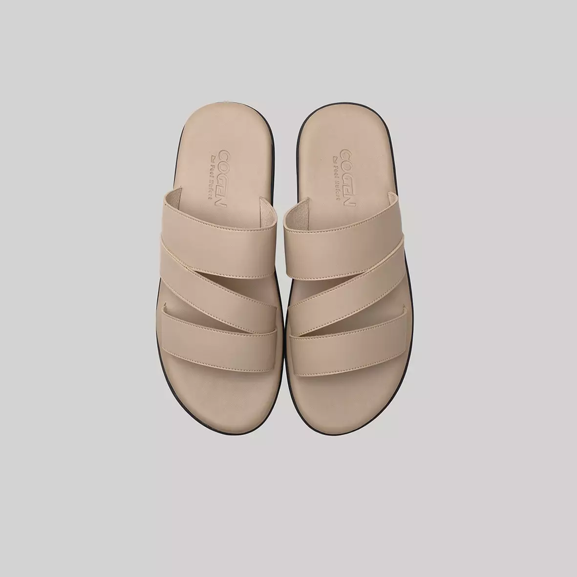 Cogen Sendal Cowok Sandal Slop Pria Kulit Nyaman - Feel Nufort - Cello Creme