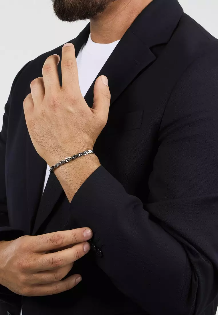 Maserati Jewels 22cm Men's Stainless Steel Bracelet, Silver, JM425AVD102 (Adjustable)