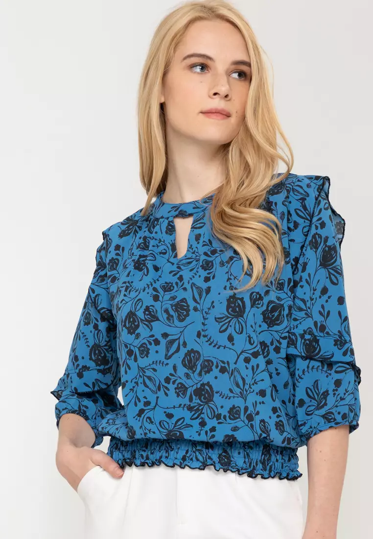 Lilith Ruffle Trim Top With Keyhole