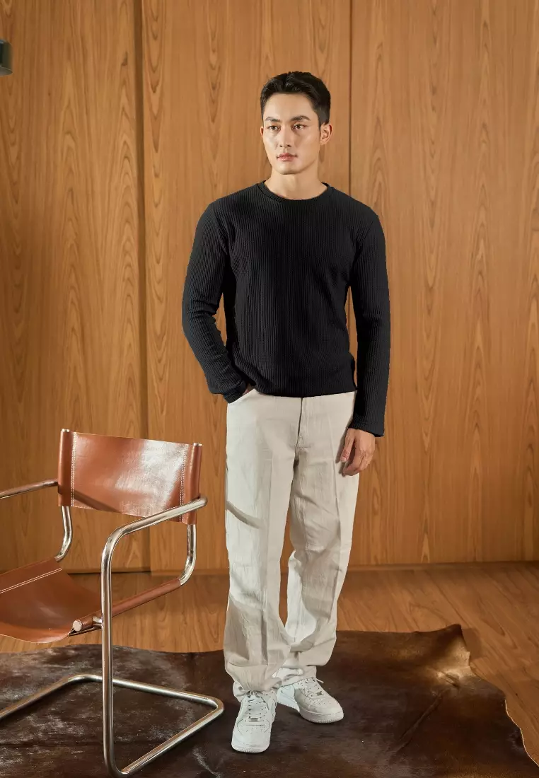 Kale Raffle Black / Kaos Polos Tekstur Lengan Panjang Pria / Unisex