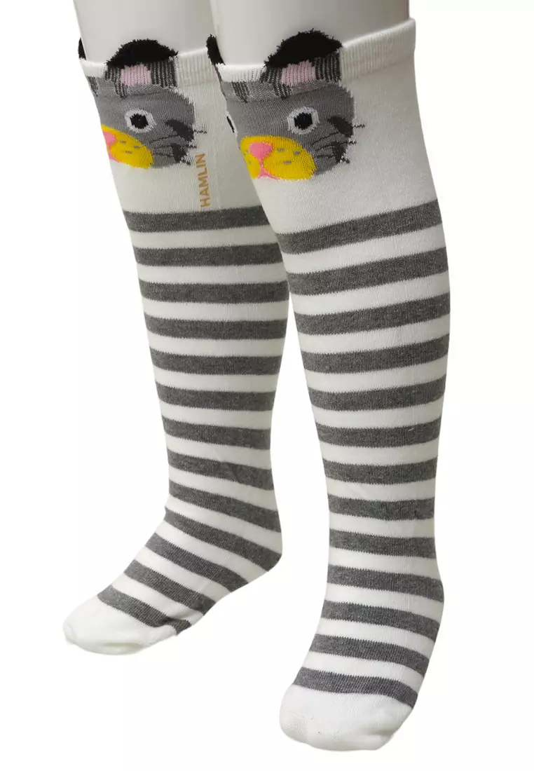 Candie Kaos Kaki Panjang Anak Perempuan Motif Kucing Kids Long Socks Material Cotton ORIGINAL - Gray