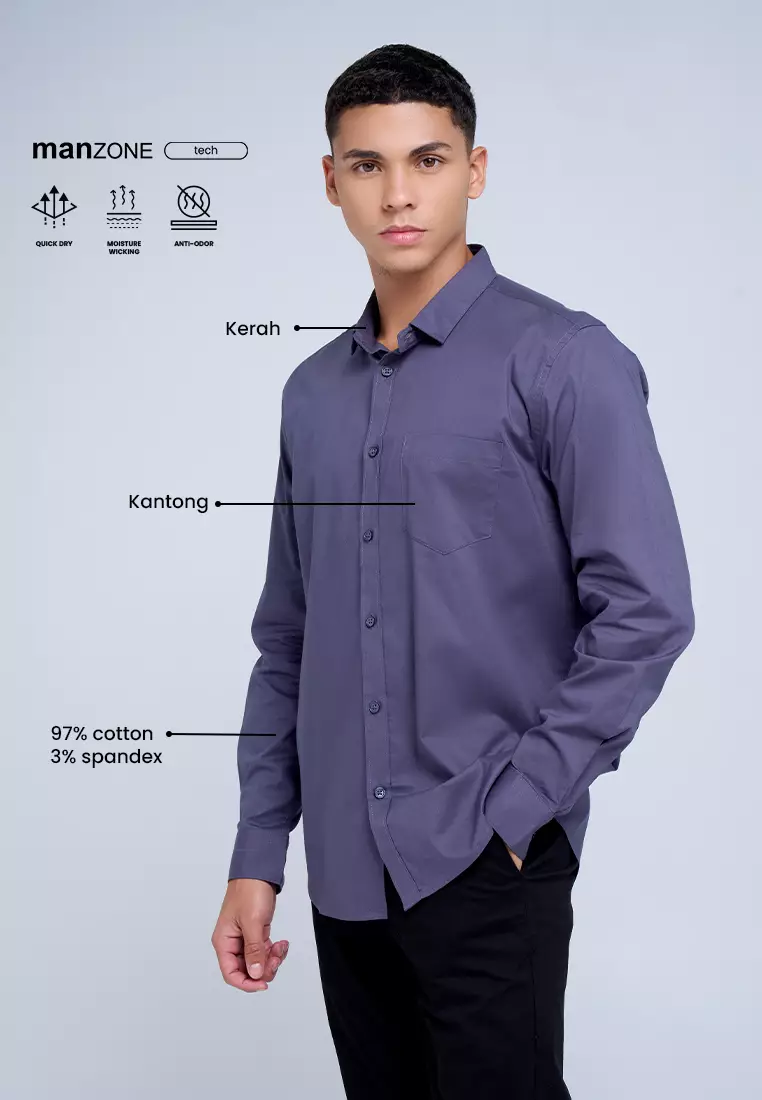 MANZONE - Kemeja Lengan Panjang Pria Jazbe 2 Modern Fit - Blue Warna Blue