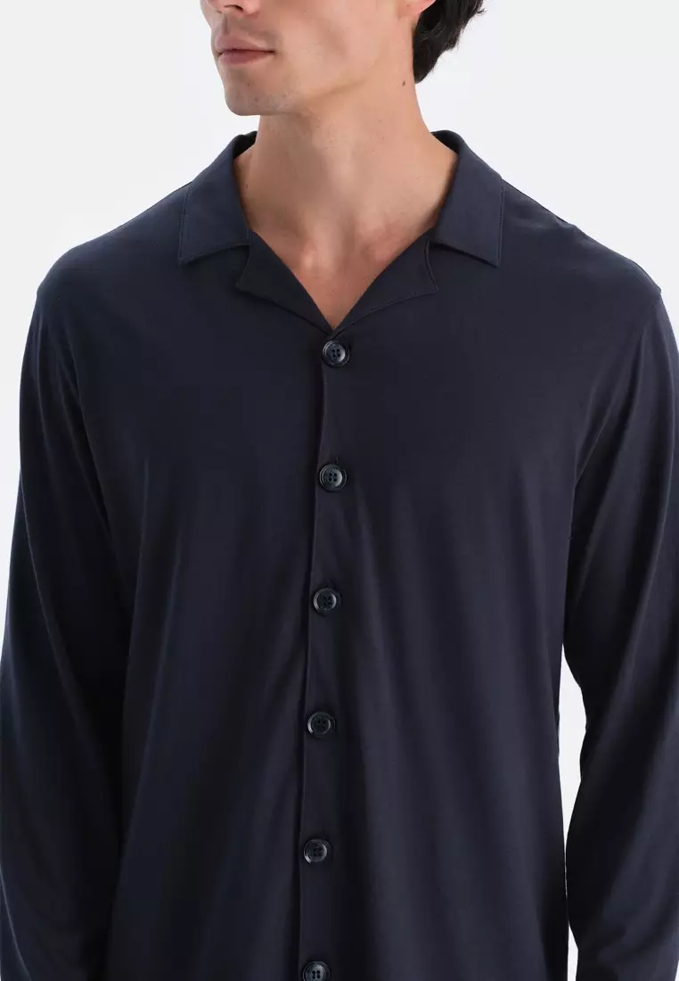 Navy Shirt & Trousers Set, Regular Fit, Long Sleeve Sleepwear for Men