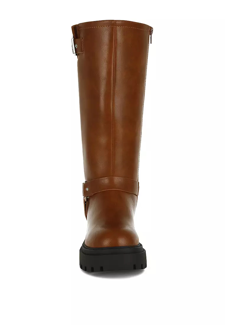 Harness Detail Long Boots in Tan