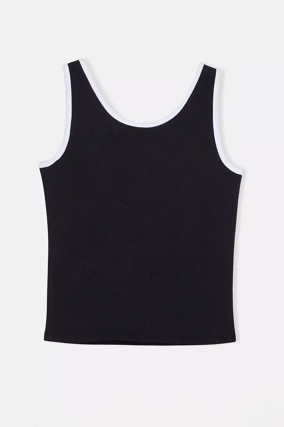 Black Pool Collar Contrast Piping Detailed Plus Size Tank Top Tbbss26Cv00011