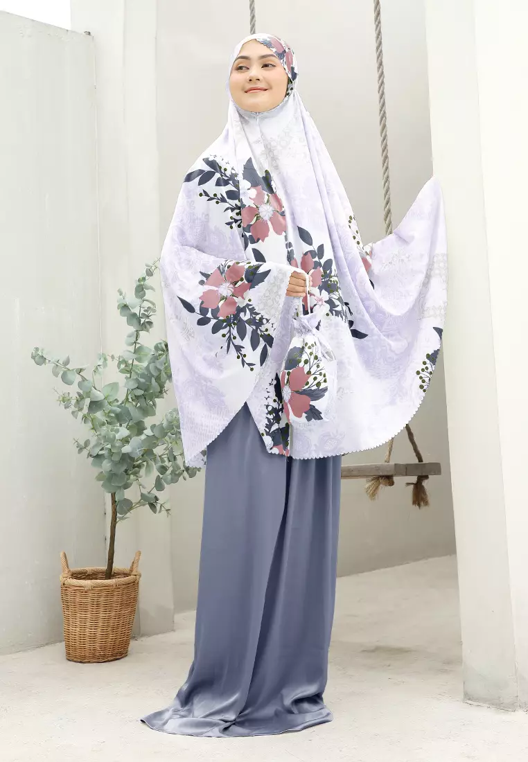 Zelena - Mukena Motif Raviera Lasercut 2in1 Prayer Set - Blueberry 