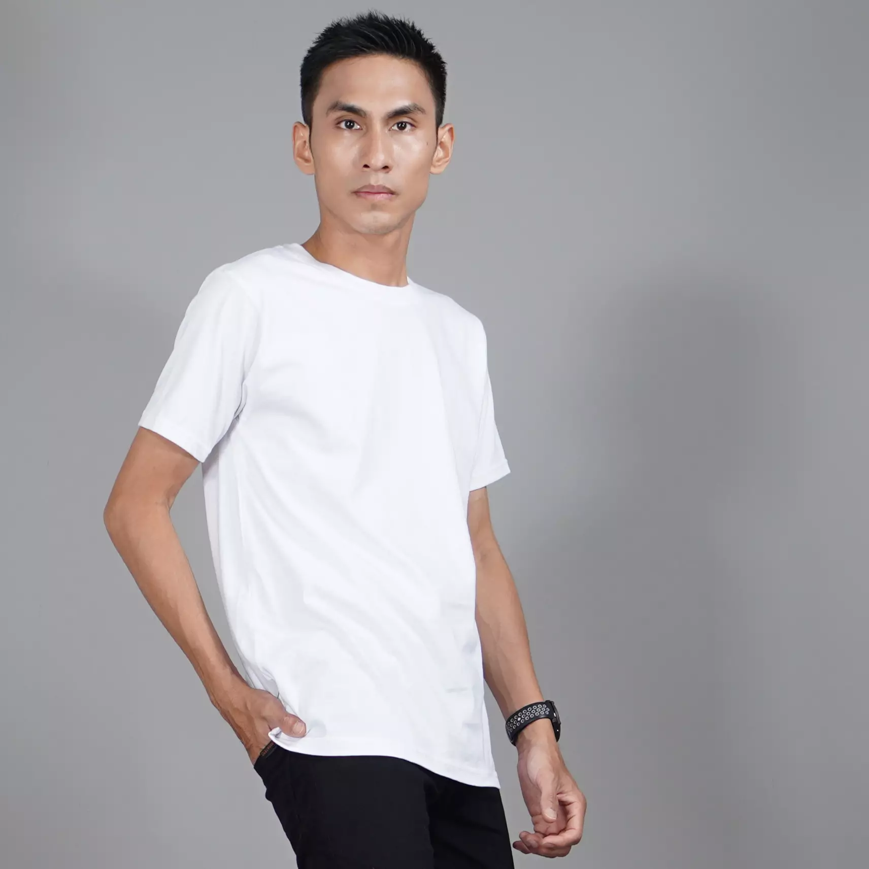  Kaos Polos Putih Kaos Putih Polos Pria Lengan Pendek Katun - Putih
