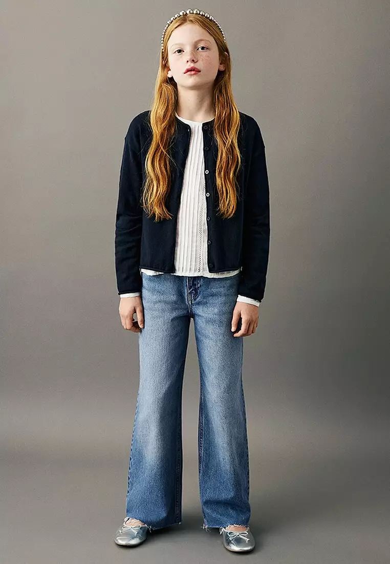 Wide Leg Low Frayed Hem Jeans