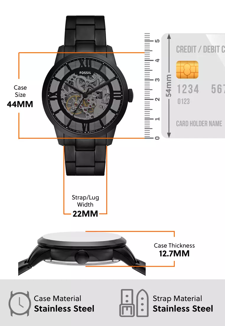 Fossil Men's Townsman Automatic Watch ( ME3269 ) - Mechanical, Black Case, Round Dial, 22 MM Black Stainless Steel Band