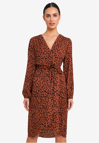 FORCAST brown Chloe Printed Crossover Dress 2F9B5AA63403A0GS_1