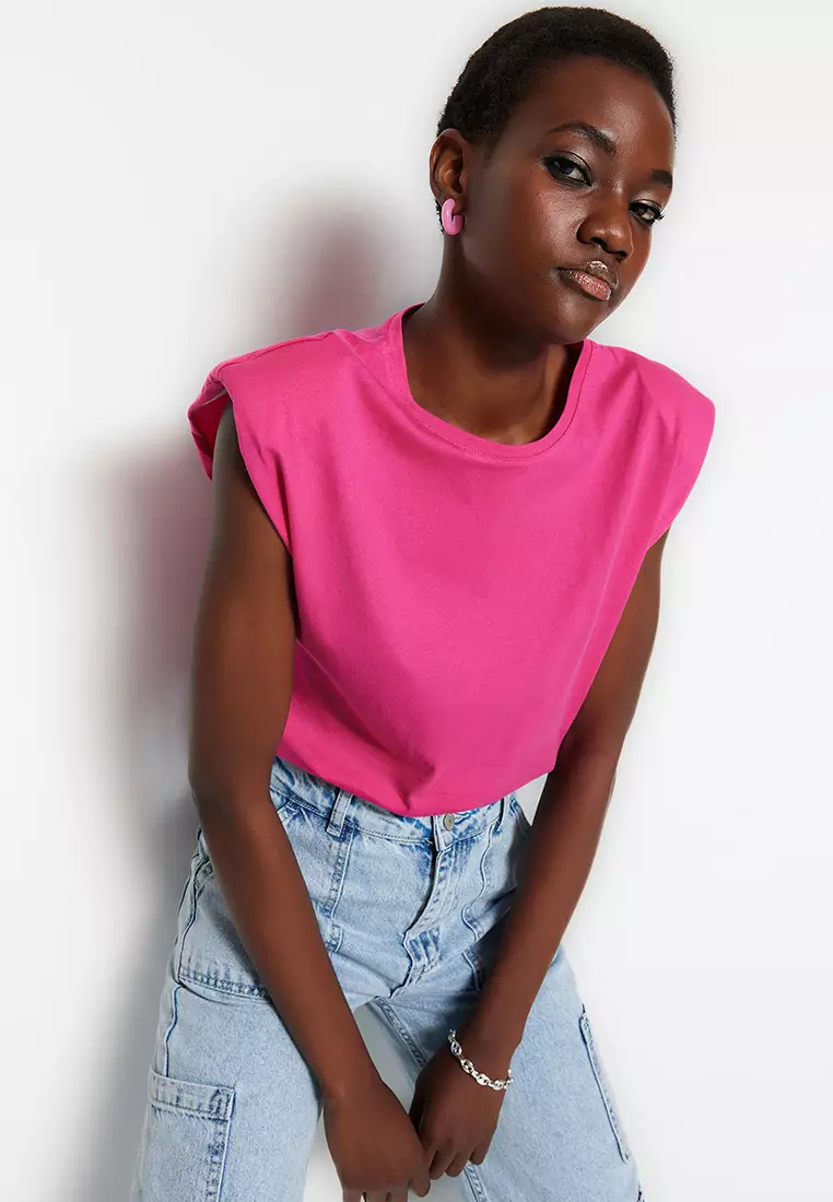 Pink shoulder pad best sale top