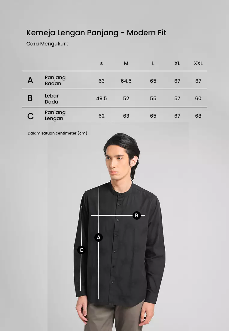 MANZONE - Kemeja Koko Shanghai Lengan Panjang Pria Umaira Modern Fit - Black Warna Black