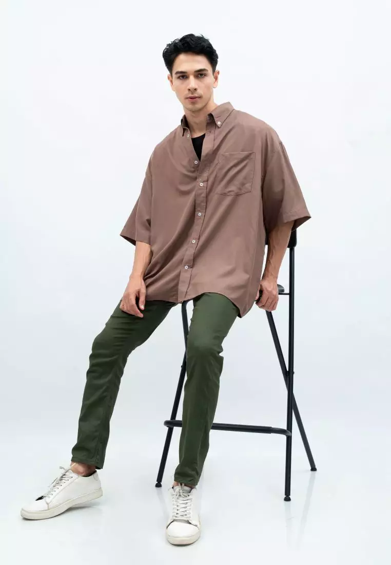 Houseofcuff Kemeja Oversize Jumbo Lengan Pendek Pria Unisex Brown
