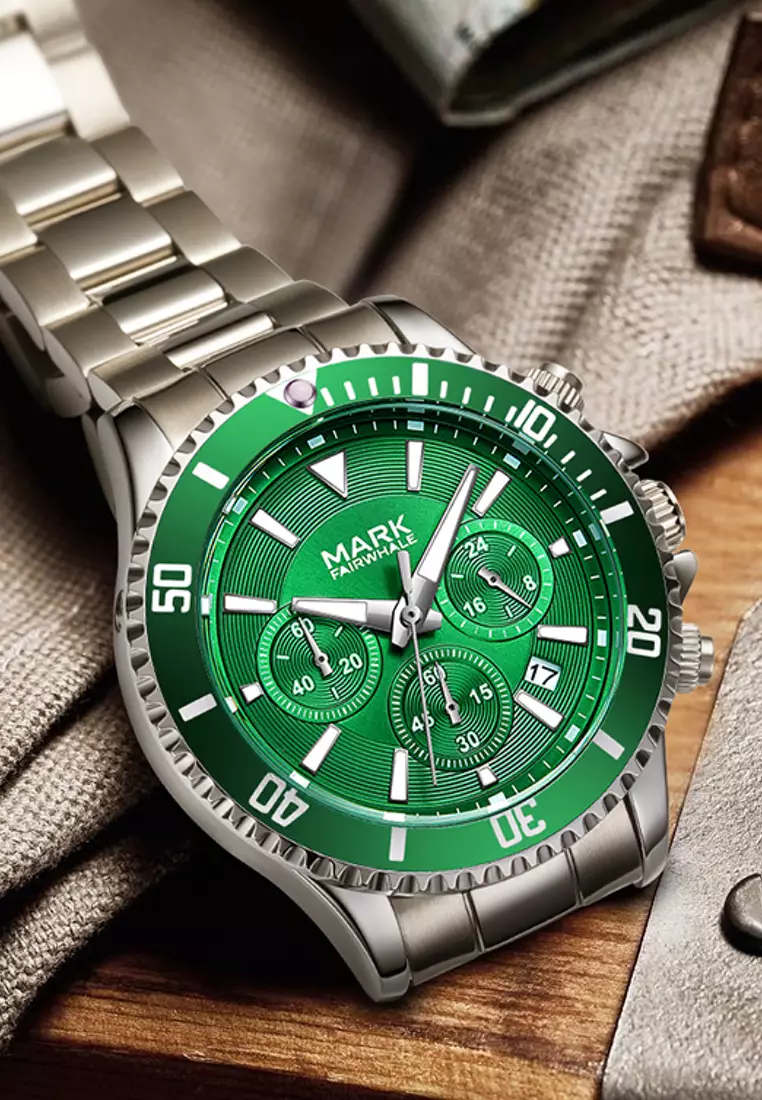 Unisex Alloy Chronograph Quartz Watch, 45mm, Stainless Steel Bracelet