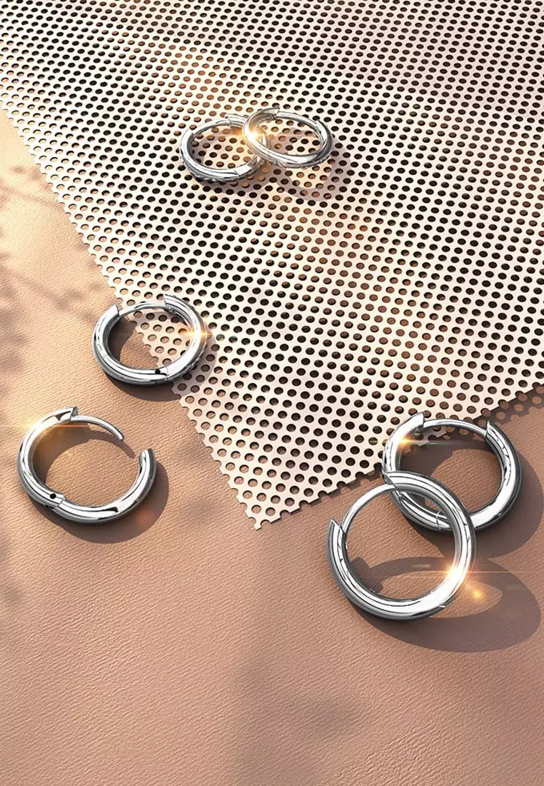 Solid 925 Sterling Silver Classic Huggie Earrings 9mm Silver