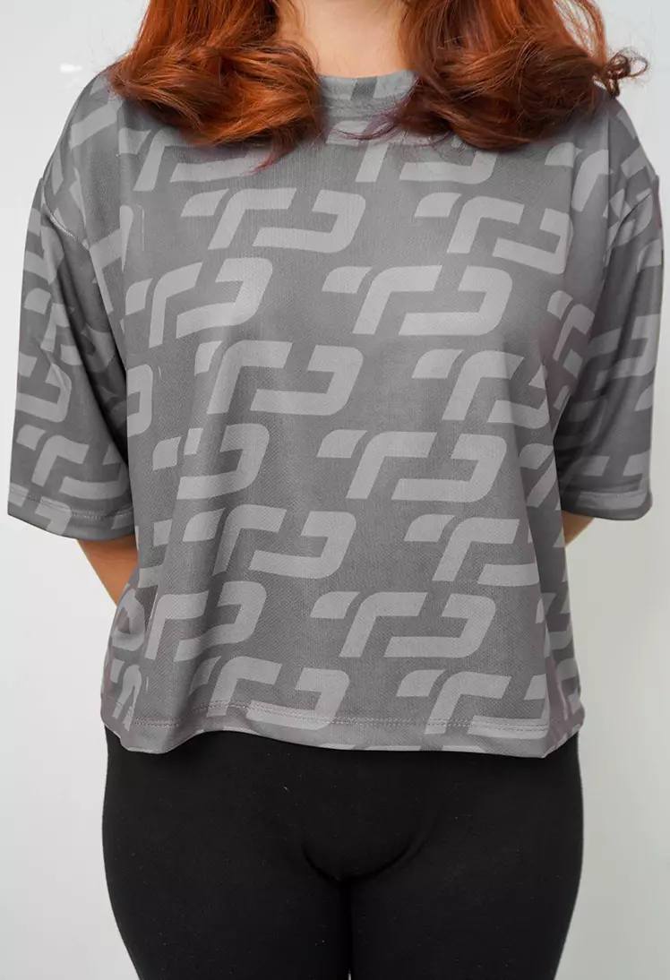 LSB24 baju olahraga wanita abu crop top fit to xxl big size korean style aerobic zumba poundfit