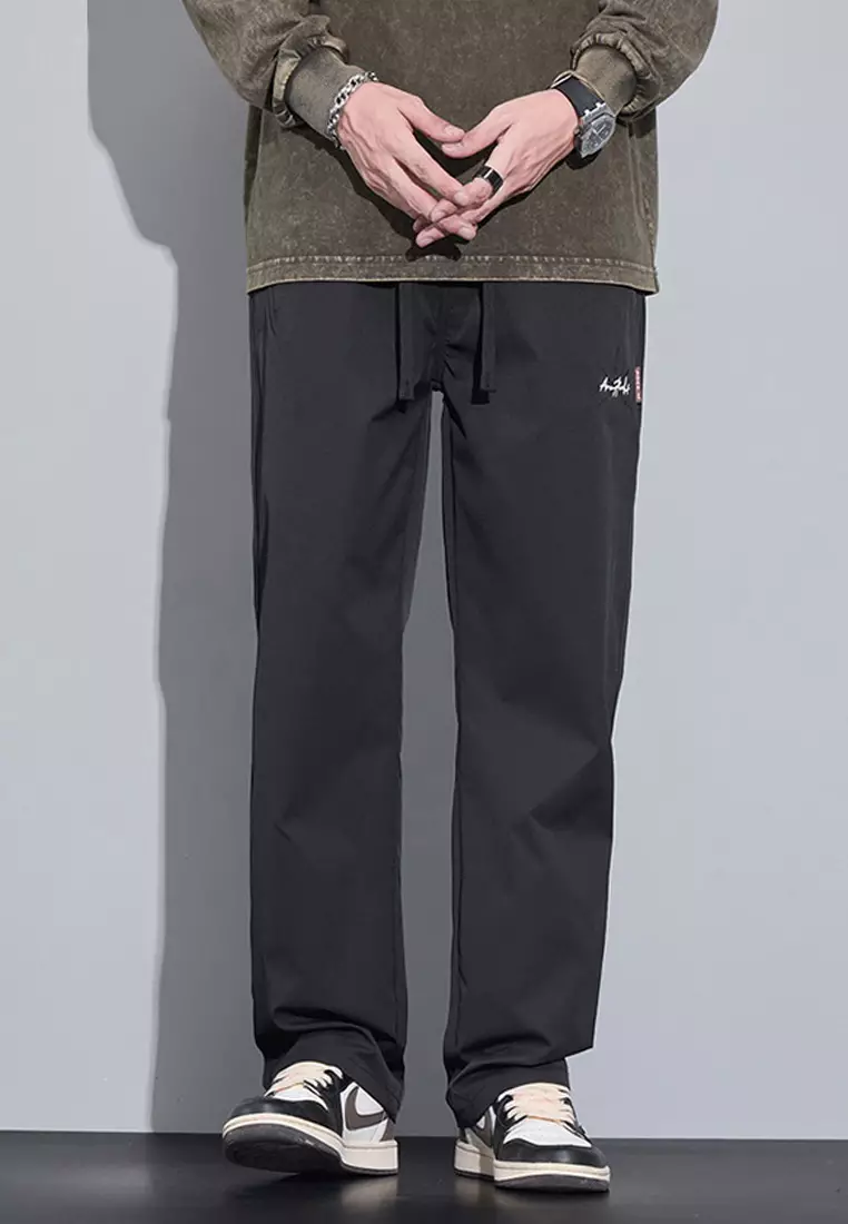 抽繩休閒寬腿長褲