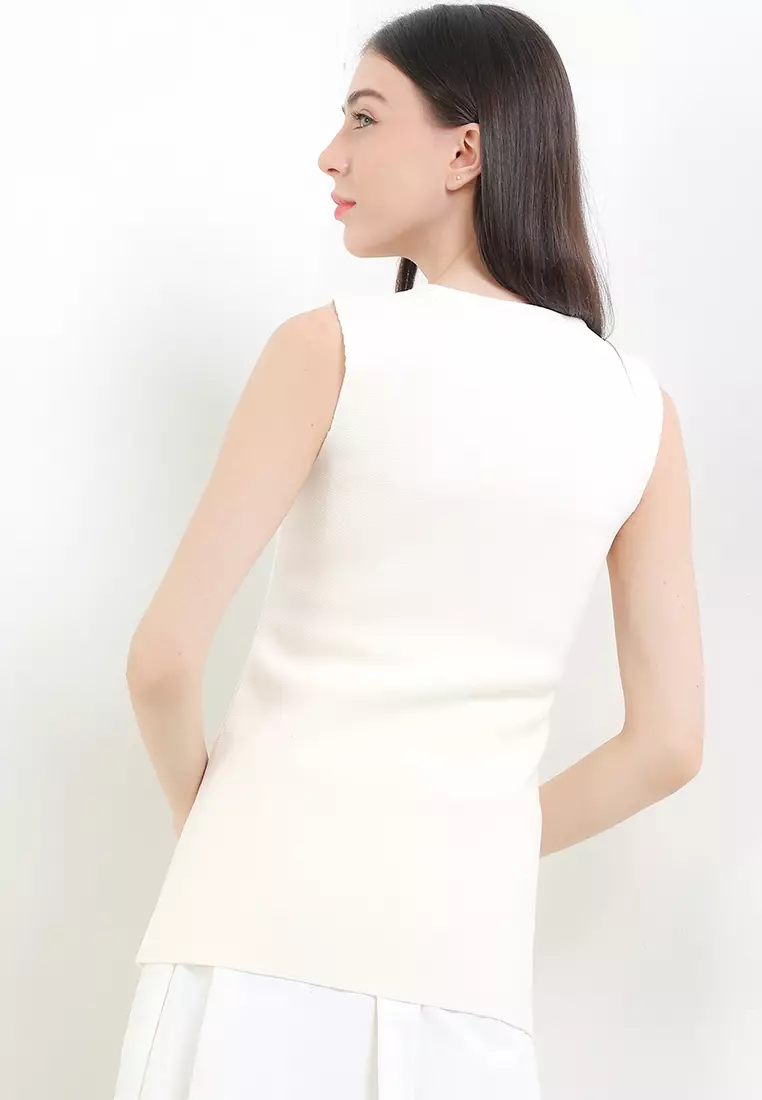 Long Tailored Square Neck Knit Vest W/ Metal Flo Buttons