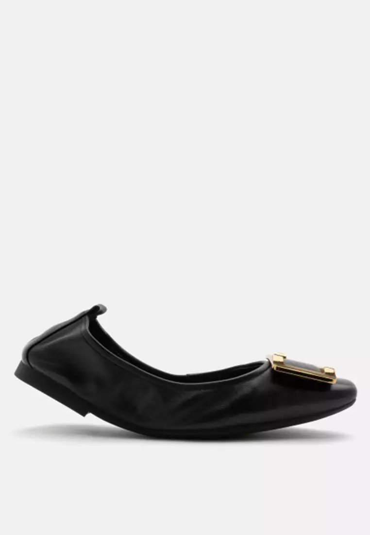 Discount on Pazzion  shoes - SKU: Huda Gold Buckle Foldable Flats Black