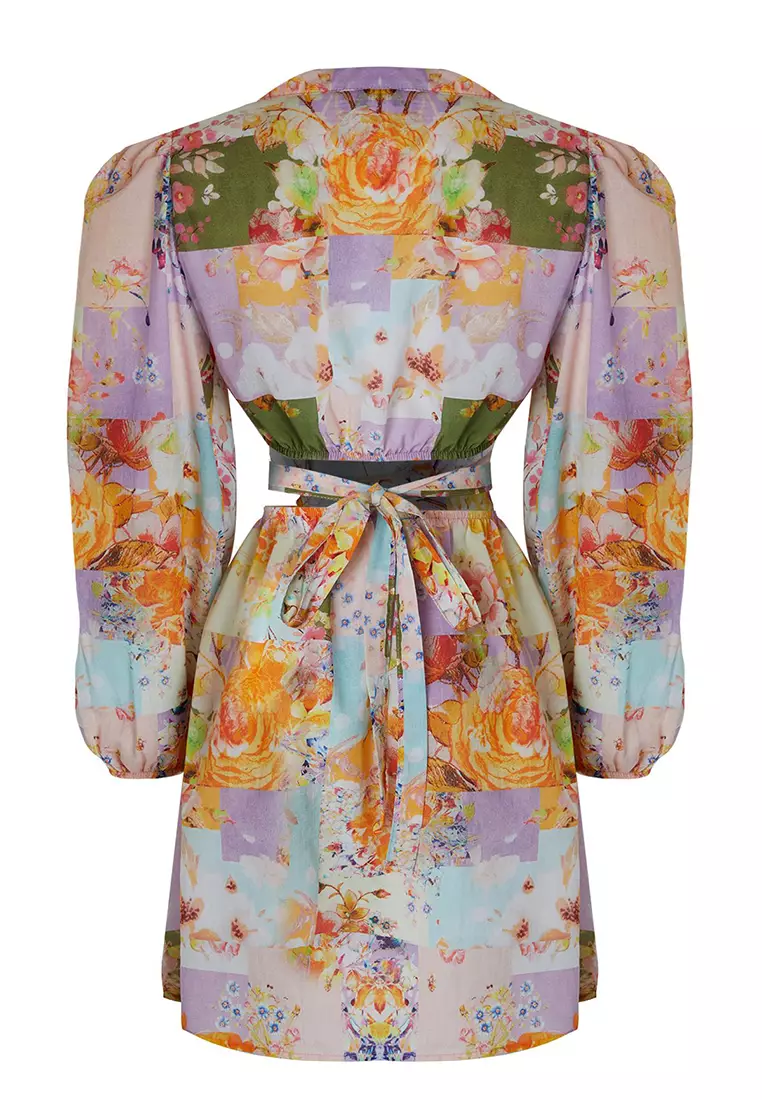 Floral Mini Woven Cut Out/Window 100% Cotton Beach Dress TBESS23EL00140