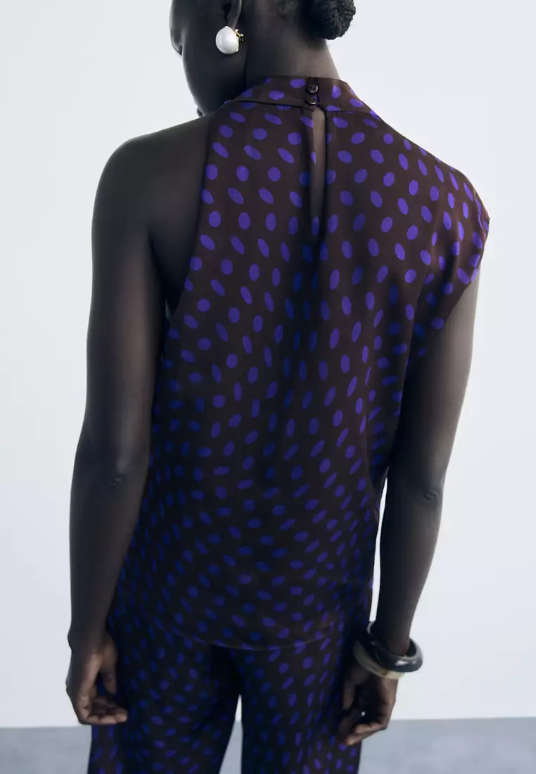 Buy Mango Polka-Dot Blouse with Draped Collar 2025 Online ZALORA - Main Image