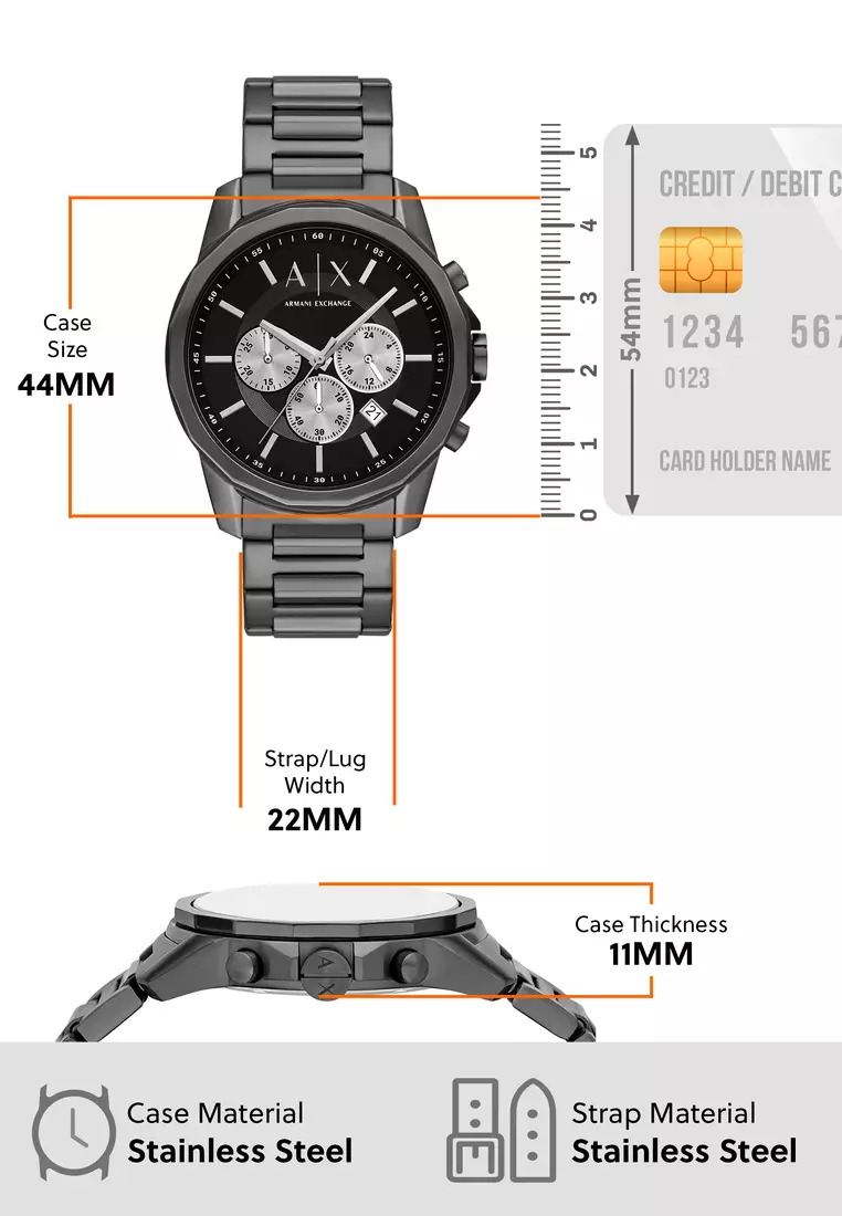 Armani Exchange Men's Chronograph Watch ( AX1765 ) - Quartz, Gun-Metal Case, Round Dial, 22 MM Gun-Metal Stainless Steel Band