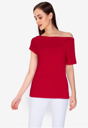 Freego red Women Boat Neck Cotton Top 81CC5AAE71AE06GS_1