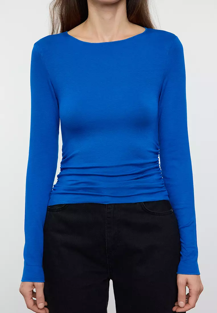 Flexible Saksful Drape Detail Drawstring Blouse