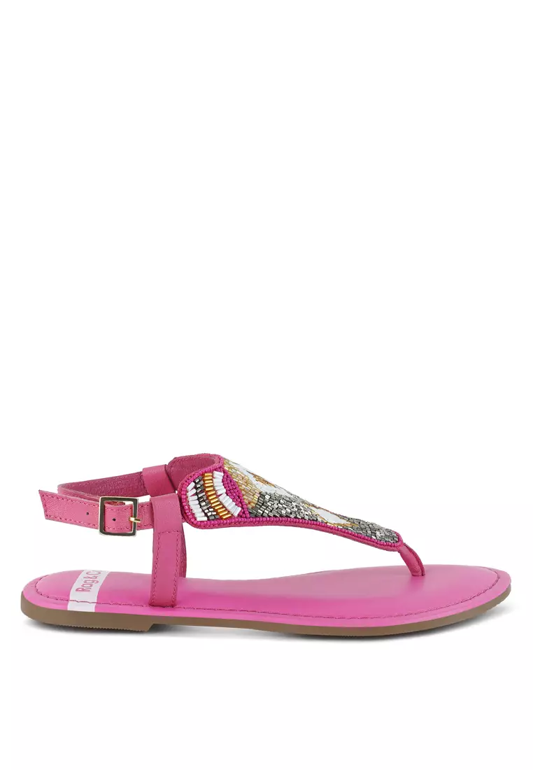 Discount on Rag & CO.  shoes - SKU: Pin Buckle Beaded Flat Sandals in Fuchsia