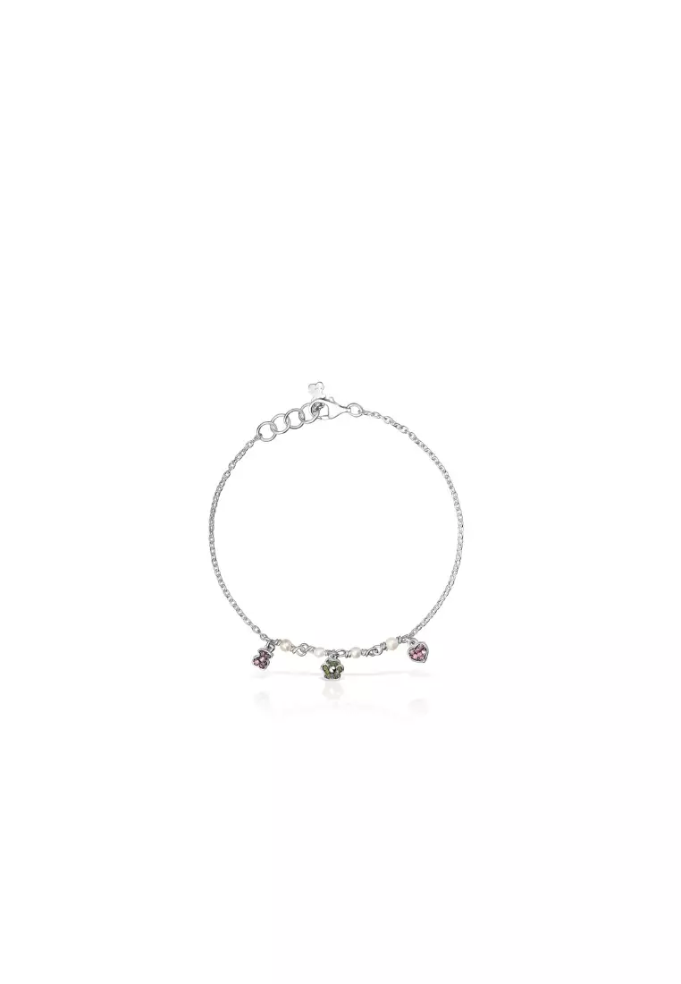 TOUS New Motif Silver Bracelet with Pearls and Gemstones Motifs