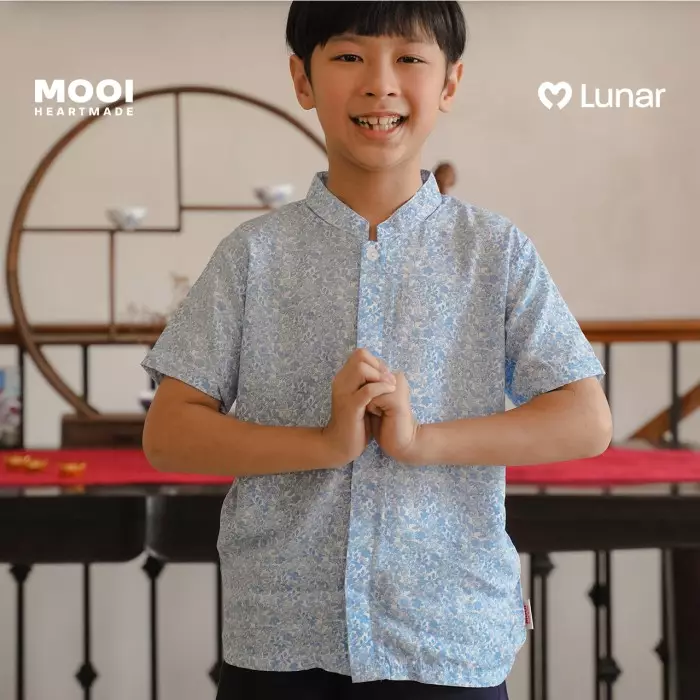 Mooi Kemeja Anak Laki-Laki Lunar Collection Hua Mandarin Shirt - Sky Blue