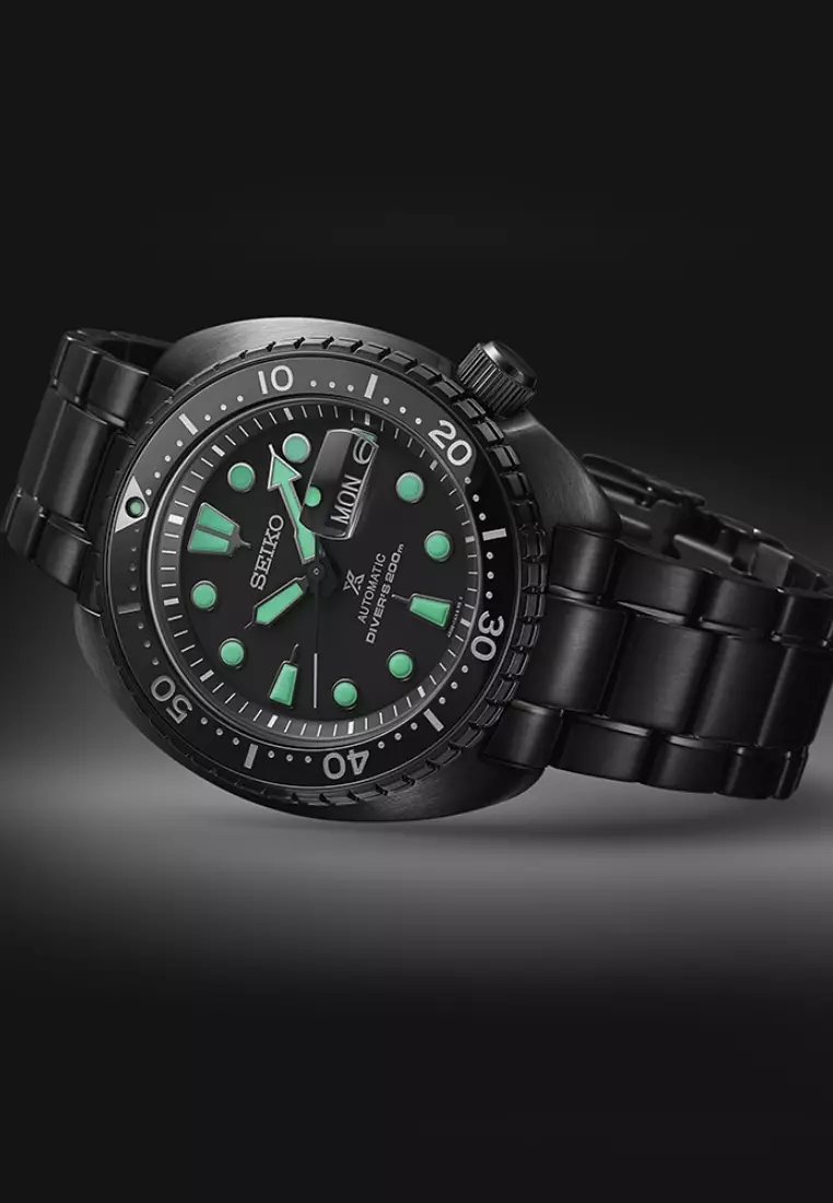 Seiko Prospex The Black Series ‘Night Vision’ Turtle Diver Black Stainless Steel Band Automatic Watch SRPK43K1