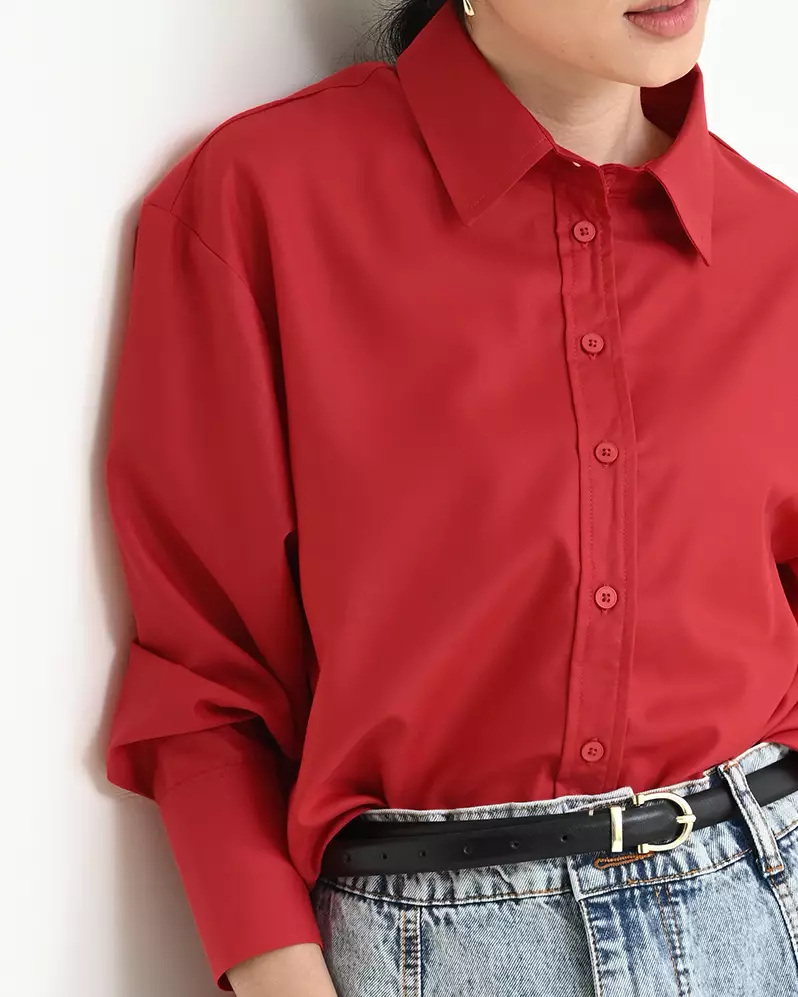 Geulis.id PIPER SHIRT / KEMEJA OVERSIZE WANITA - RED
