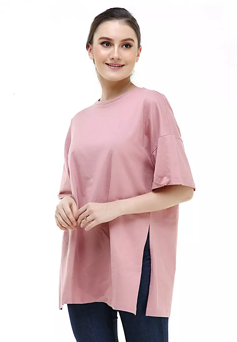 Fintan Tshirt Super Comfy Short Sleeve Design Simple And Casual Look Atasan Wanita - Pink