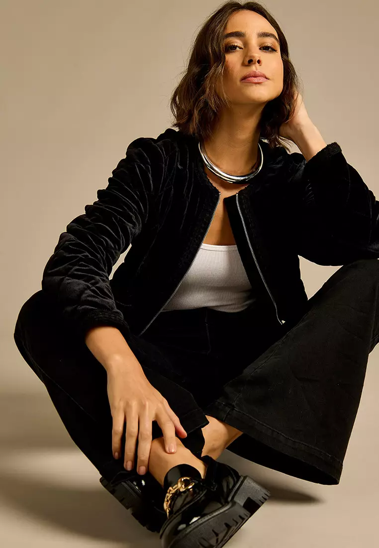 Ella Black Quilted Velvet Jacket