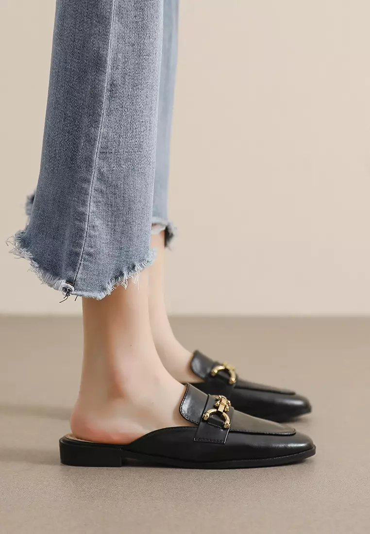 Horsebit Synthetic Leather Mules WW340-8