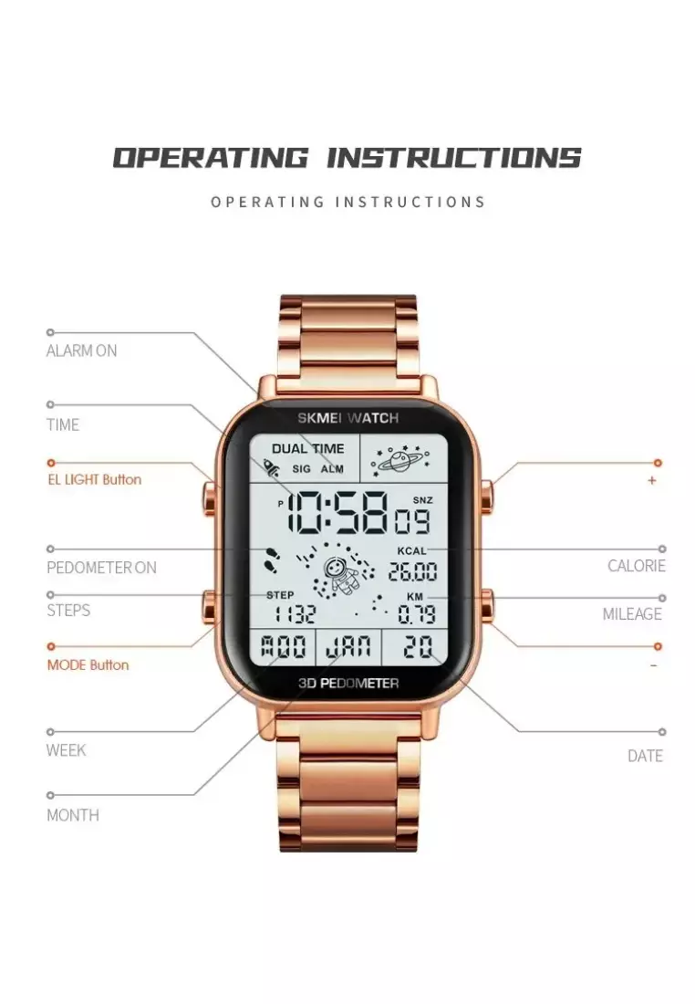 Back Light Display Sport Pedometer Digital Watches Mens Stopwatch Countdown Wristwatch Calendar Calorie Calculation Clock