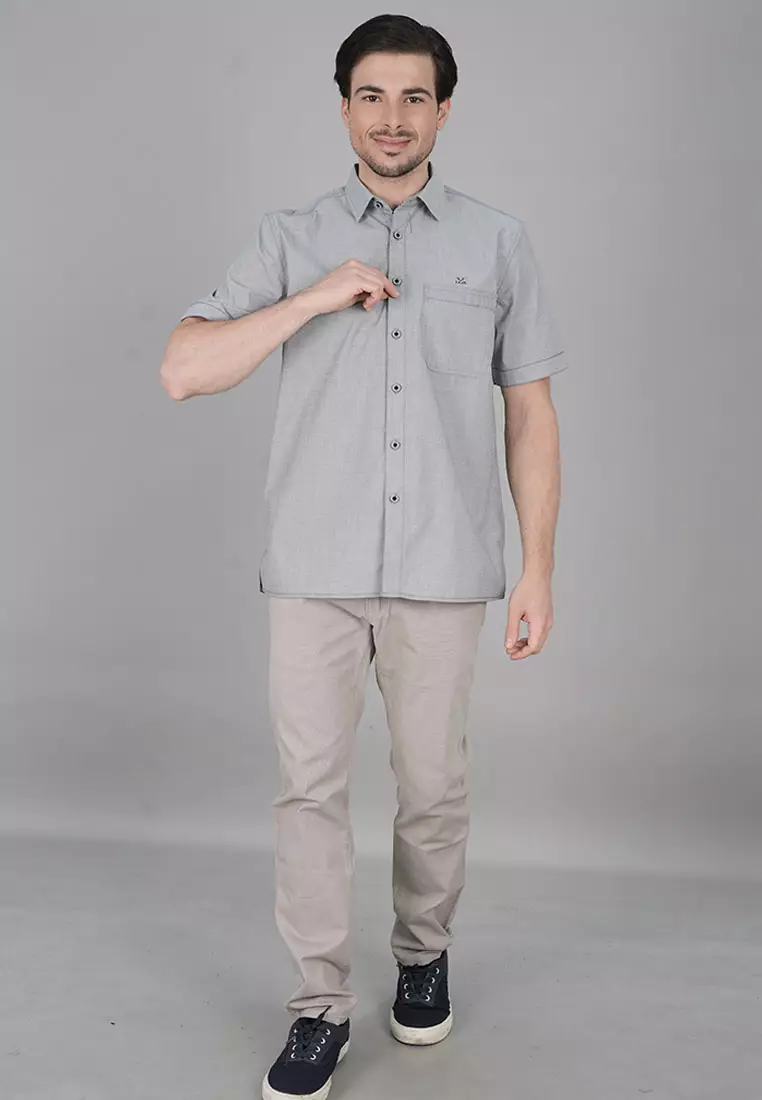 LGS - Kemeja Casual Pria - Lengan Pendek - Reguler Fit - Warna Abu Muda - Pocket Depan - CSH.271.S1097.188.C