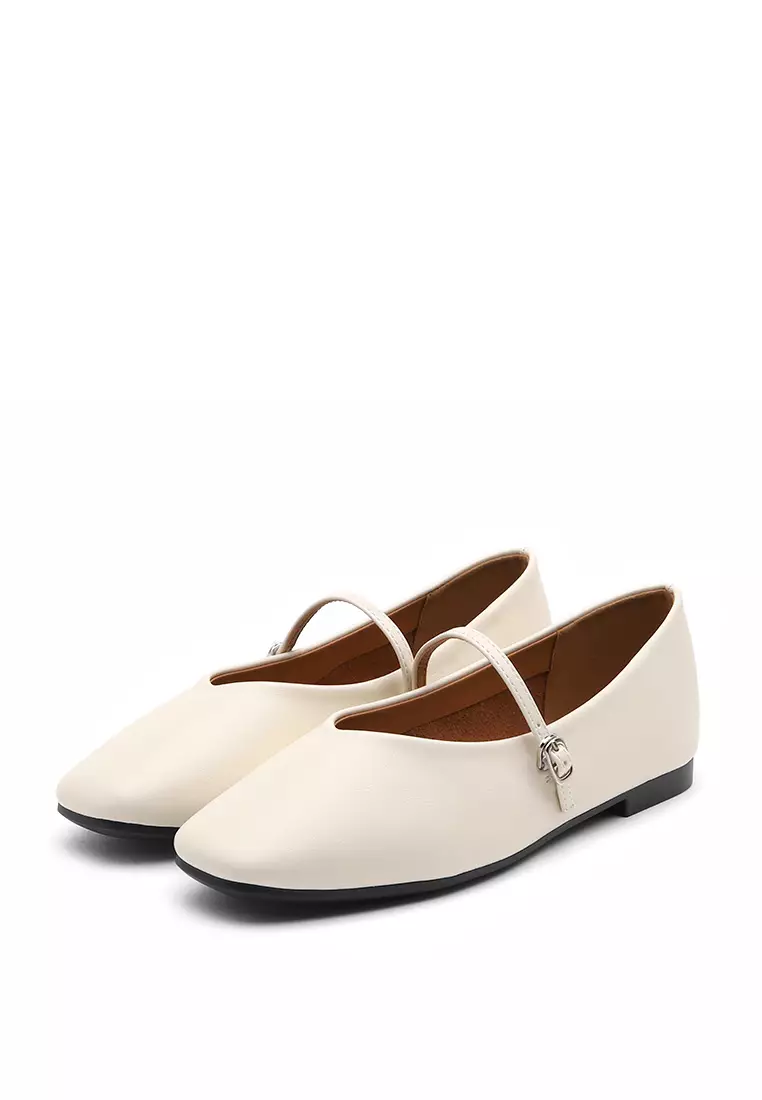 Honeydew Maryjane Flats (1cm) - White